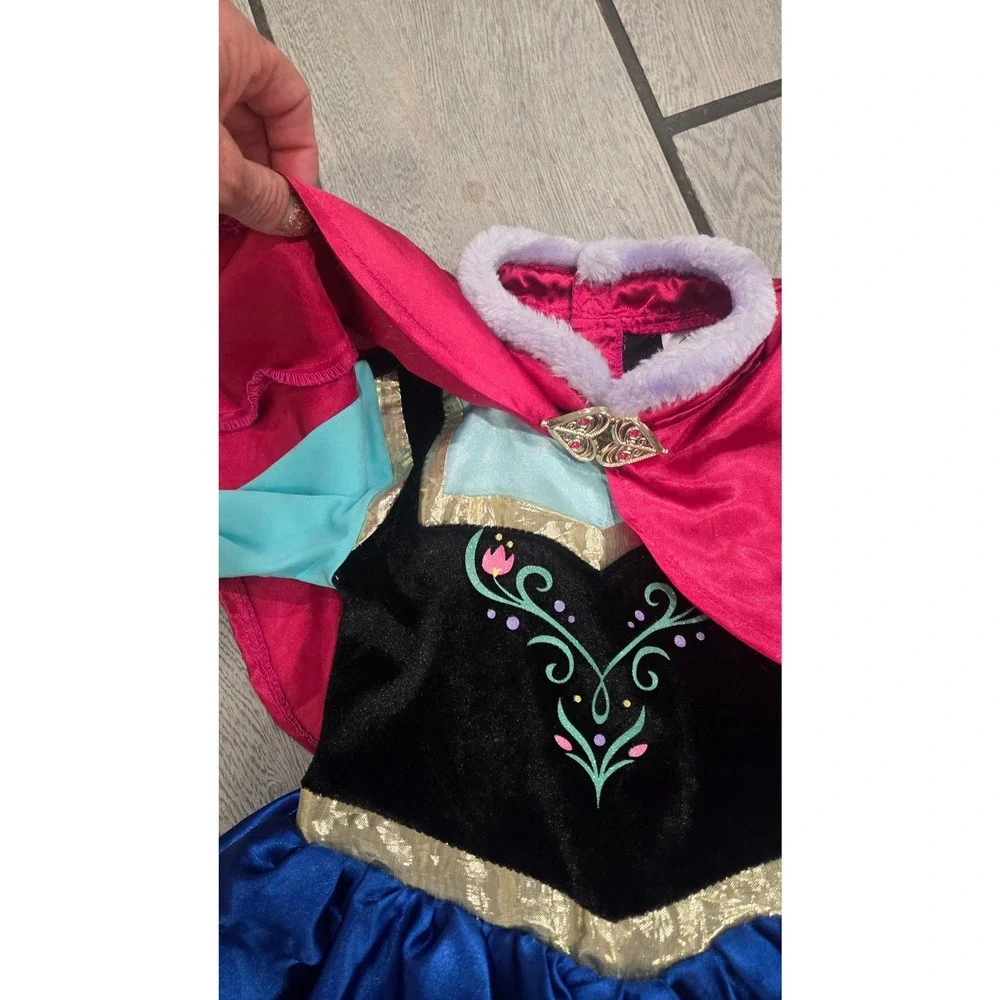 Disney Frozen Anna Costume Dress with Cape Kids Size 4 Blue Pink Velvet Satin
